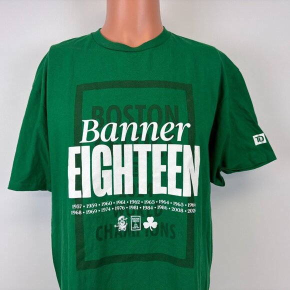 Boston Celtics T Shirt Mens Size XL Green Banner Eighteen Game Give Away NBA - Picture 1 of 5